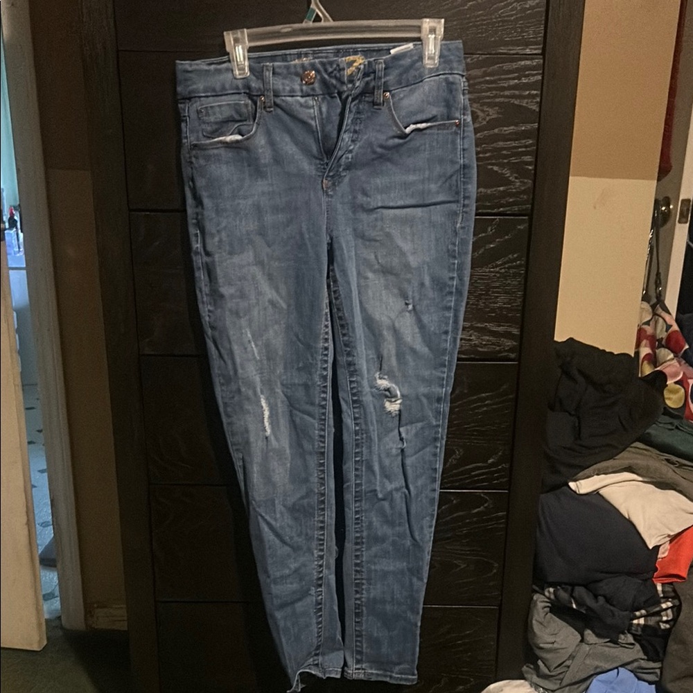 Seven7 Skinny Medium Wash Jeans with Distressed Details